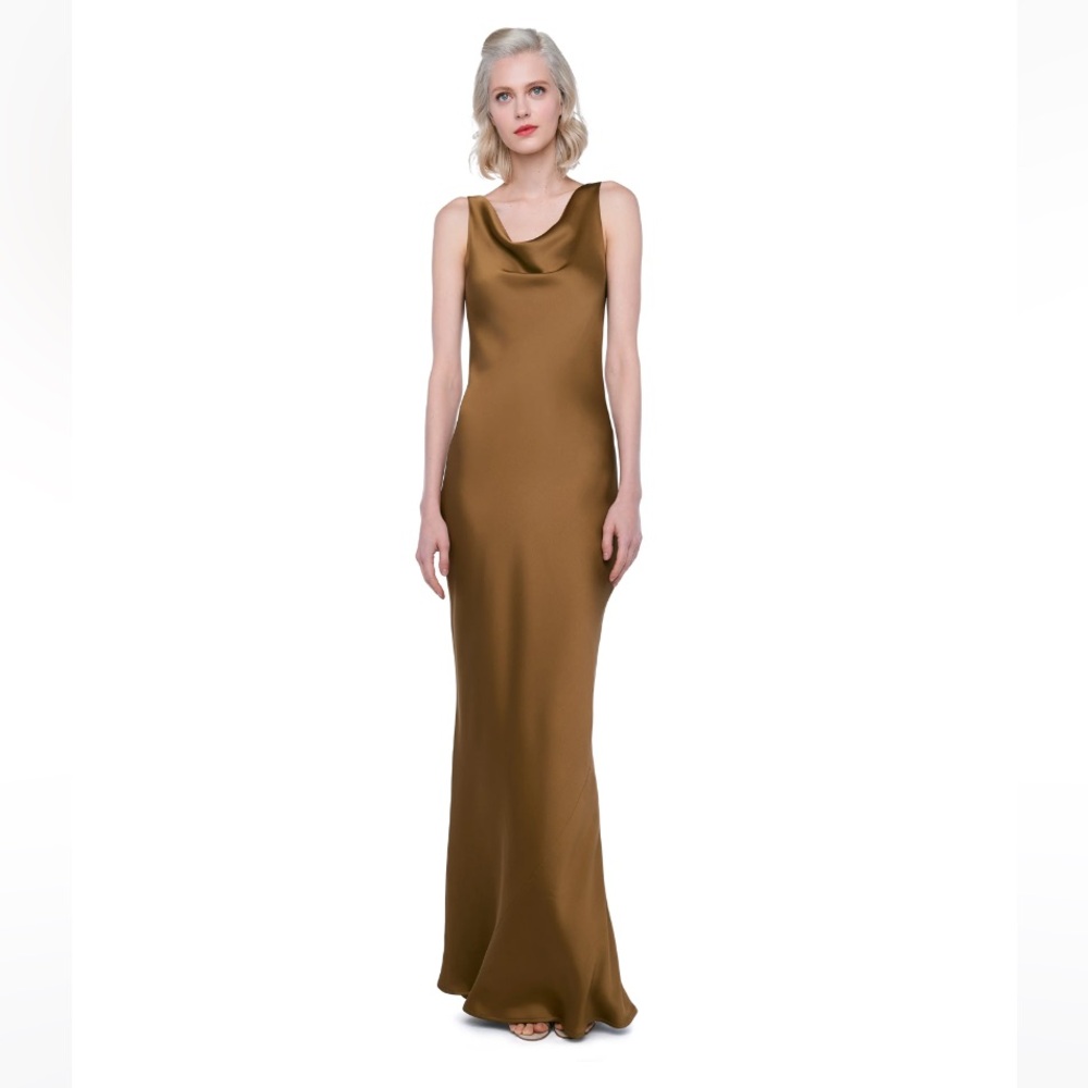 Norma Kamali Metallic Brown Maxi Dress